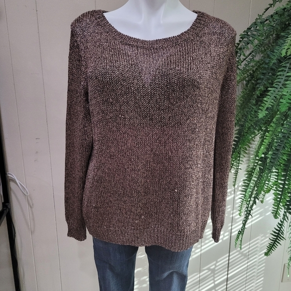 525 America Sweaters - 525 AMERICA Weave Brown Gold Tint PullOver SWEATER